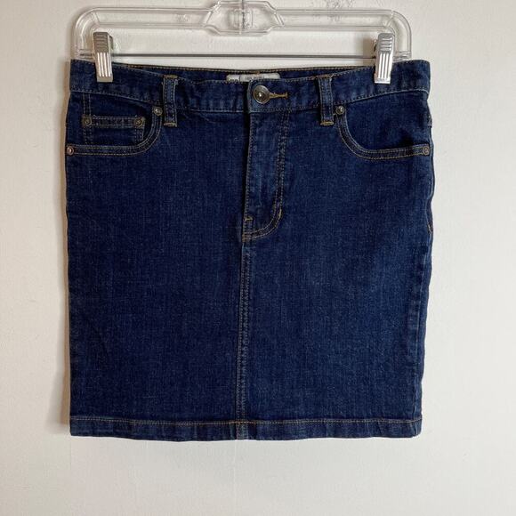 Free People Women's Jean Mini Skirt Sz 2 Pencil Straight Dark Wash Denim Stretch - Picture 1 of 5